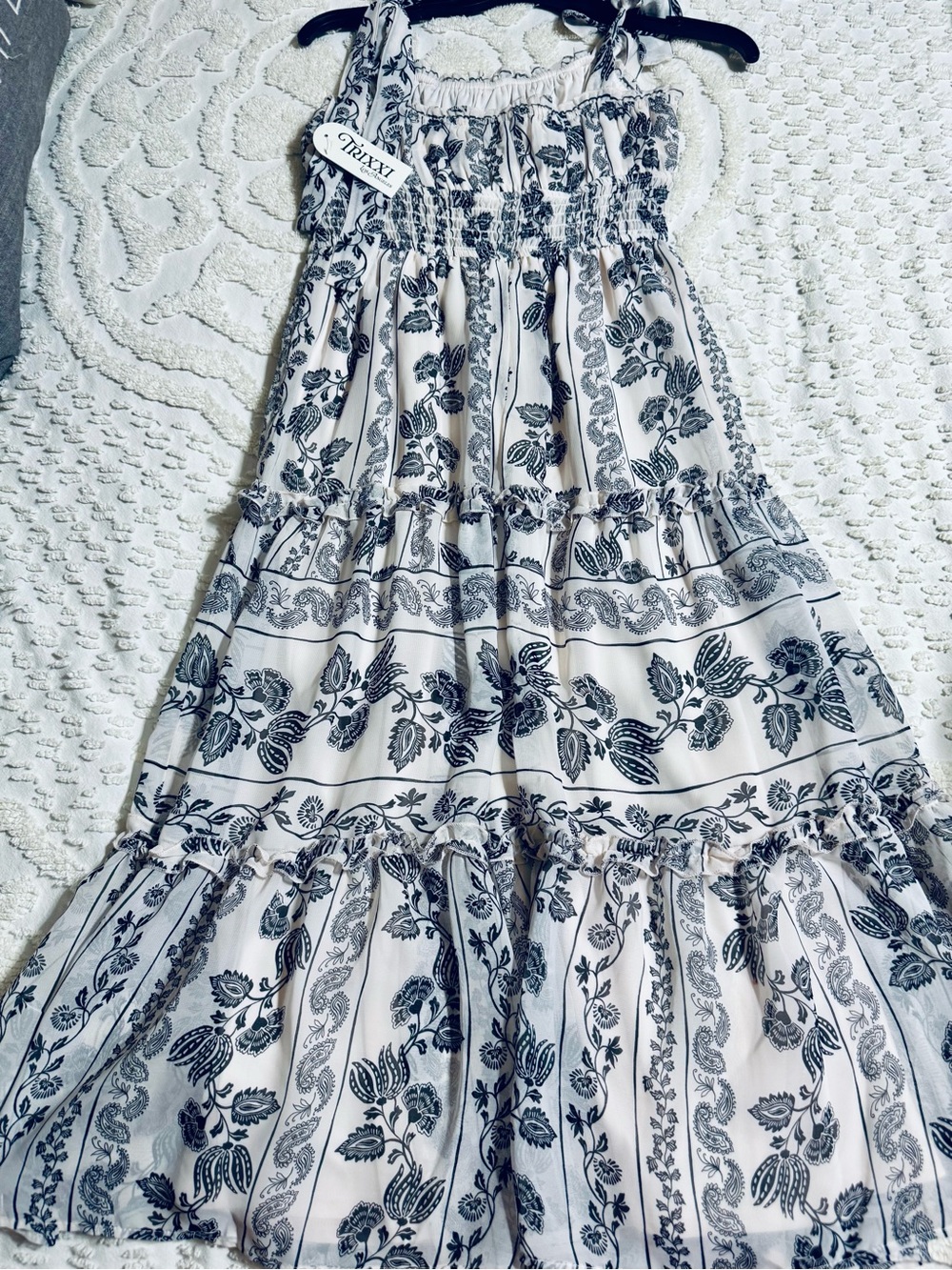Trixxi Cream Maxi Dress with Black Floral Stripe Print
